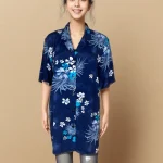 Elegant Navy Blue Floral Print Casual Shirt