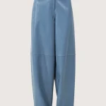 Blue Faux Leather Wide-Leg Pants